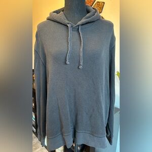 Everlane Thermal Waffle Knit Hoodie Sz XL Black Organic Cotton